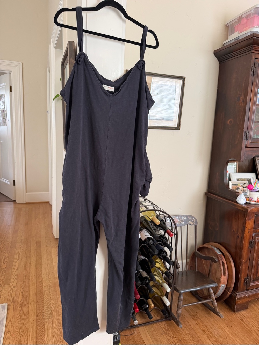 Relaxed Black Cotton Jumpsuit with Adjustable Knot Straps